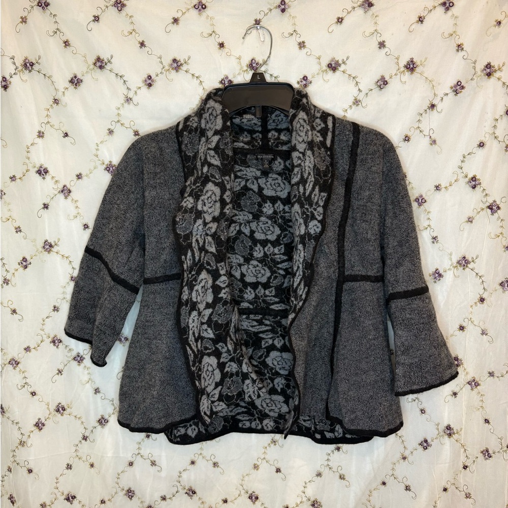 Madison Charcoal Cardigan with Ebony Floral Accents